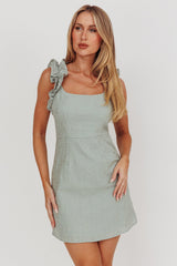 Annie Ruffle Shoulder Strap Mini Dress Olive